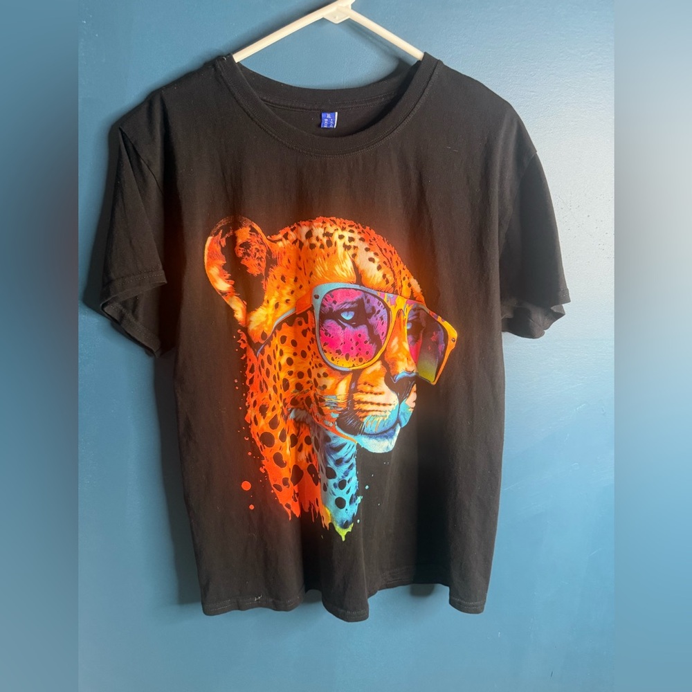 Black Kids T-Shirt with Colorful Cheetah Design